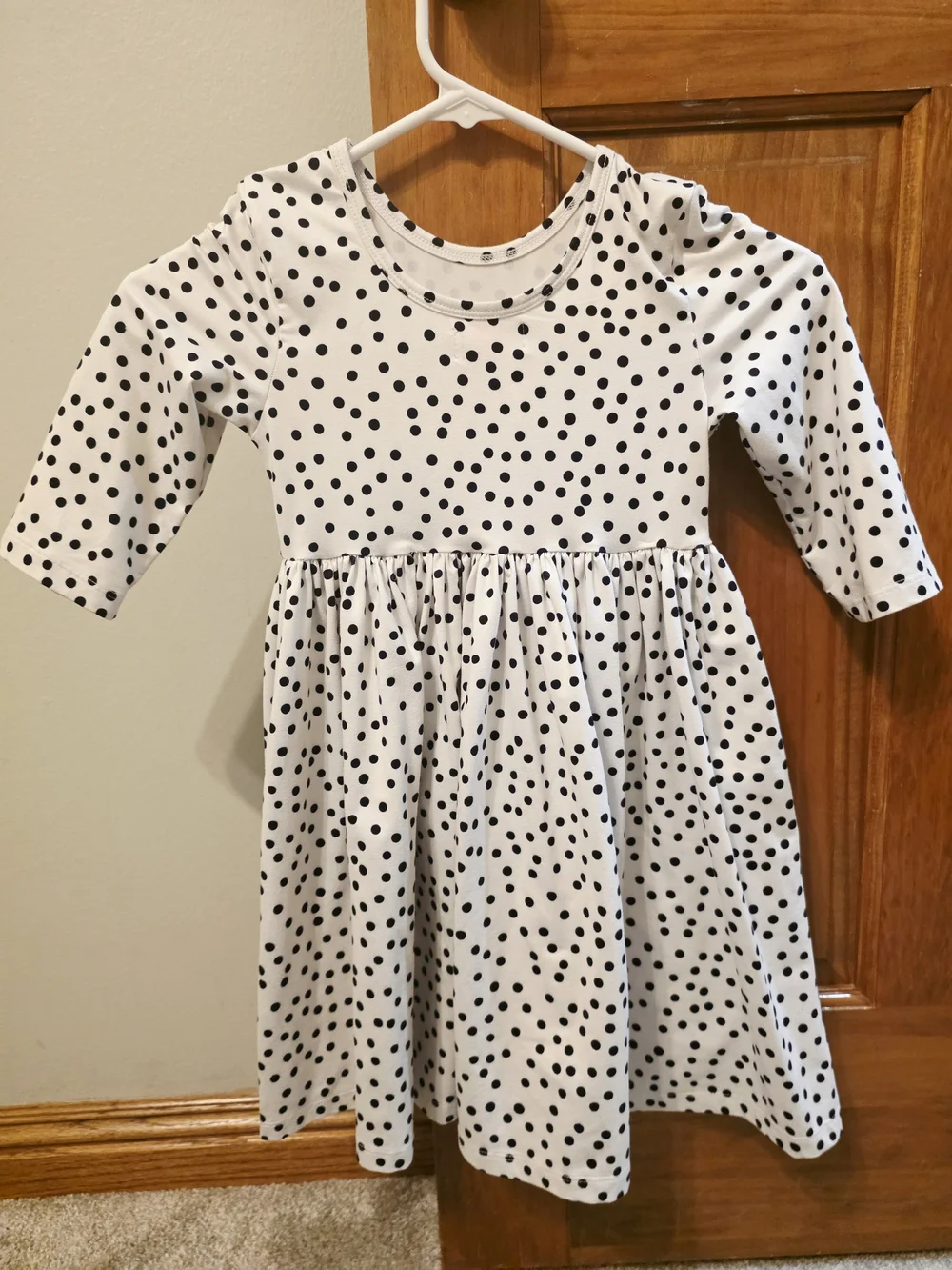 Girls White and Black Polka Dot Long Sleeve Casual Dress